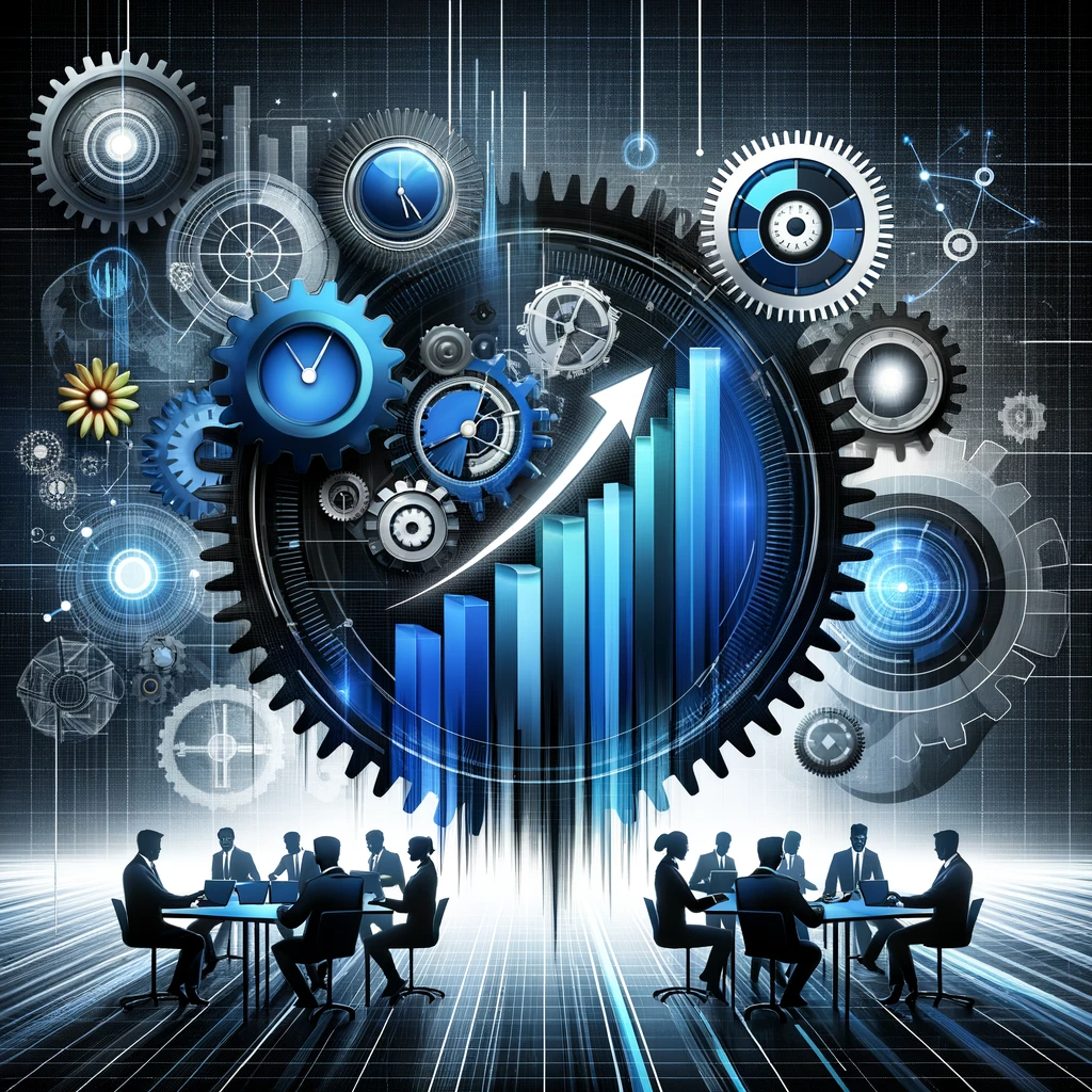 DALL·E 2023-12-11 20.31.21 - An image symbolizing productivity for businesses, size 450x450 pixels, with a color theme of blue and black, complemen DALL·E 2023-12-11 20.31.21 - An image symbolizing productivity for businesses, size 450x450 pixels, with a color theme of blue and black, complemen