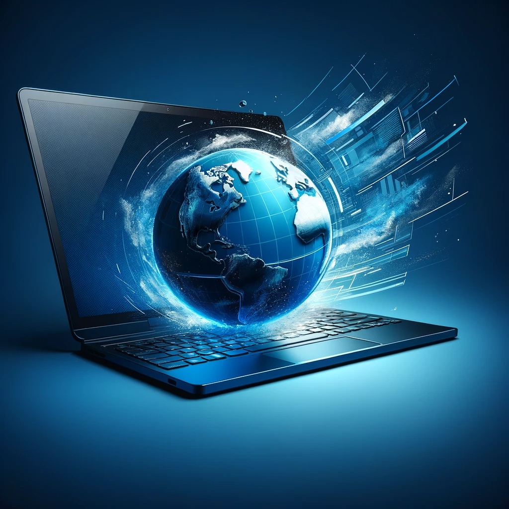 DALL·E 2023-12-12 22.02.33 - Design concept of the Earth emerging from a laptop screen, set within a blue and black color theme. The Earth should b DALL·E 2023-12-12 22.02.33 - Design concept of the Earth emerging from a laptop screen, set within a blue and black color theme. The Earth should b